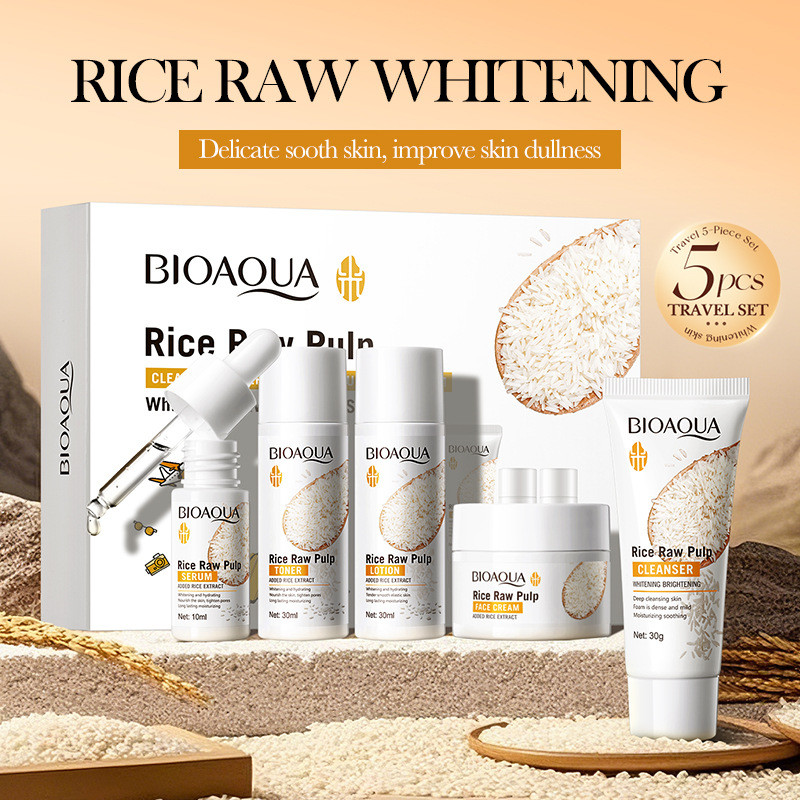 5pcs BIOAOUA Rice Raw Whitenin - огляд і ціна Luxury Skincare Kit